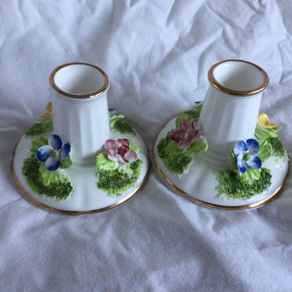 Vintage 22 KT Gold Trim Candle Holders England - Picture 4 of 6